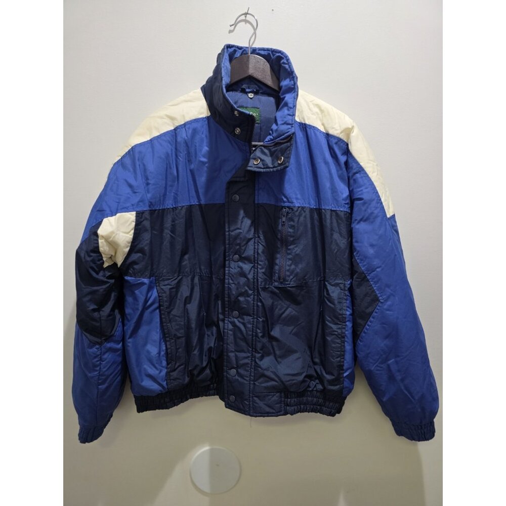 Vtg St Johns Bay Bomber Puffer Jacket Blue Navy Men Large 42-44 Down Snow Winter